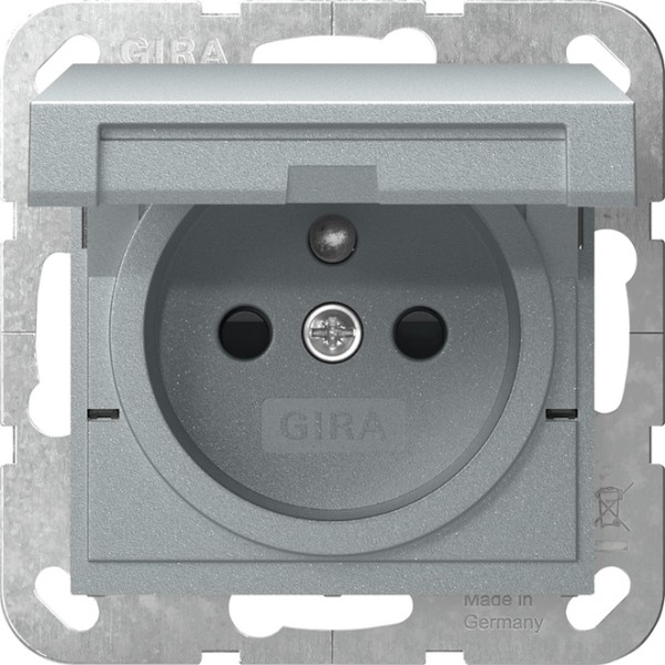1St. Gira 448826 Steckdose mit Erdungsstift 16A 250V, Klappdeckel und Shutter, Aluminium