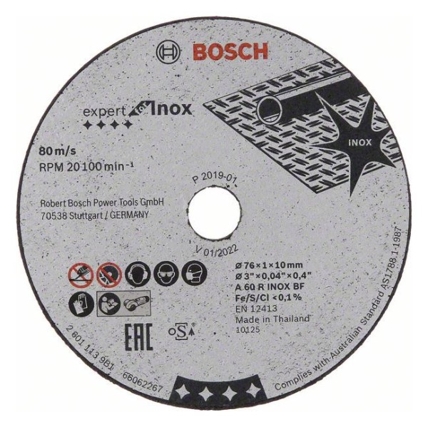 1St. Bosch 2608601520 Trennscheibe Expert for Inox A 60 R INOX BF, 76 mm, 10 mm, 1 mm