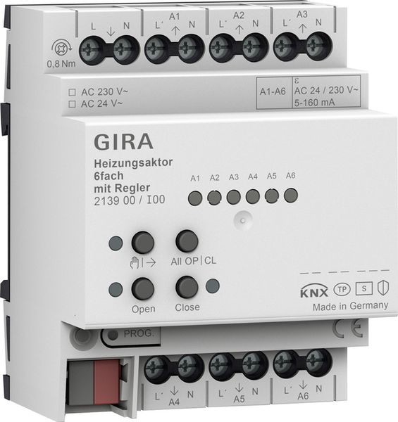 1St. Gira 213900 Heizungsaktor 6fach mit Regler für Gira One und KNX